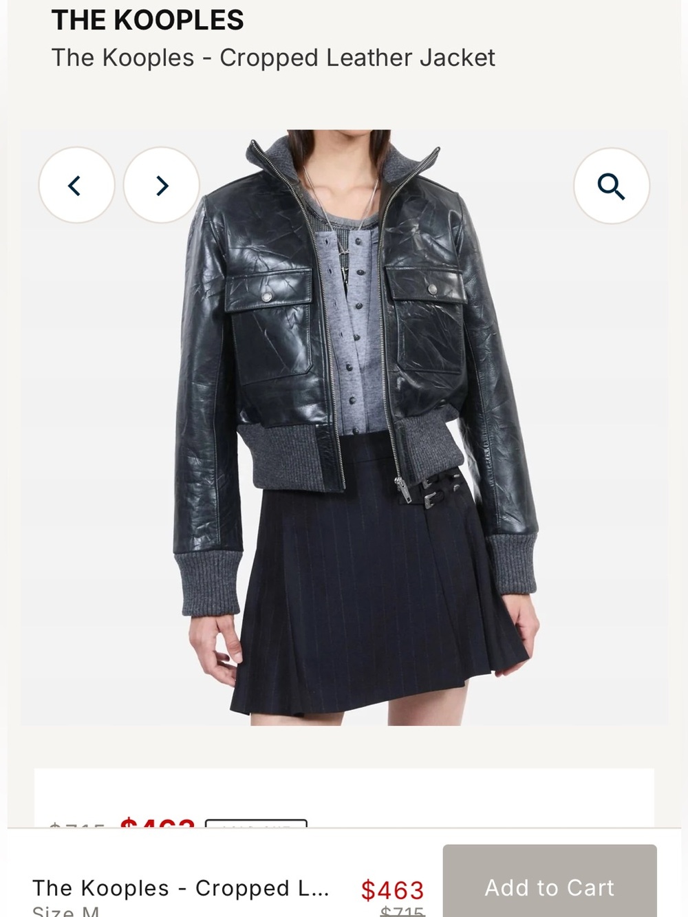 The Kooples Black Cropped Leather Bomber Jacket